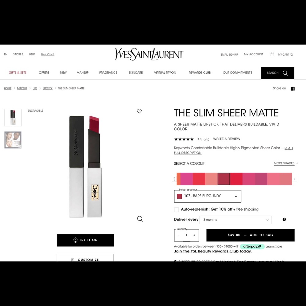 Ysl the slim sheer matte 107-bare burgundy